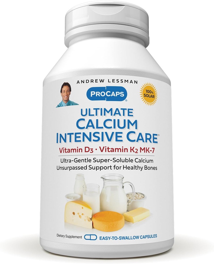 ANDREW LESSMAN Ultimate Calcium Intensive Care z vitaminom D3 in K2 MK7-120 μg - 720 Kapsule - Health Essentials kosti in okostja. Nežen, lahek za pogoltniti, super topen. Brez dodatkov