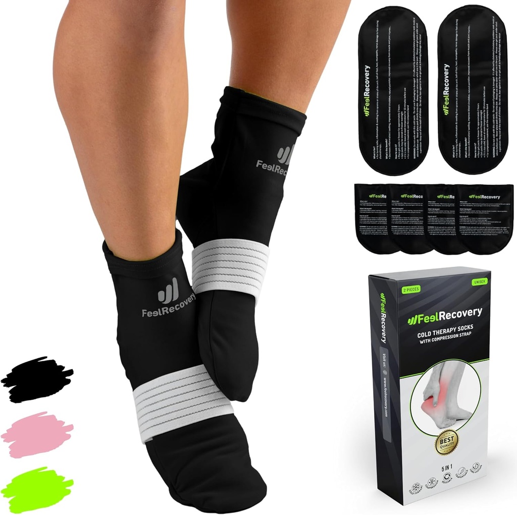Ice Pack nogavice za noge Coolers - ponovno uporabo Hot&Cold Therapy nogavice w/Compression Straps - Hladno gel paket za nevropatijo, bolečine v nogah, Plantar Fasciitis in sprains (črna, L/XL)