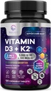 Vitamin D3 K2 - 5000 iu Vitamin D3 & 100 μg Vitamin K2 (MK-7) Kompleks za imuno podporo - Kost, Zobje in mišice Podpora - Berry Žvečljiva, Gluten Free, Non-GMO, Ustekleničen v ZDA - 120 tablet