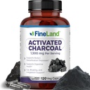 FineLand Aktiviran Charcoal 1300mg - Napredno Prebavna detox čiščenje, pomaga s plinom in napenjanjem, kroženje in holesteroal podpora - Made in USA, 120 Veganske tablete