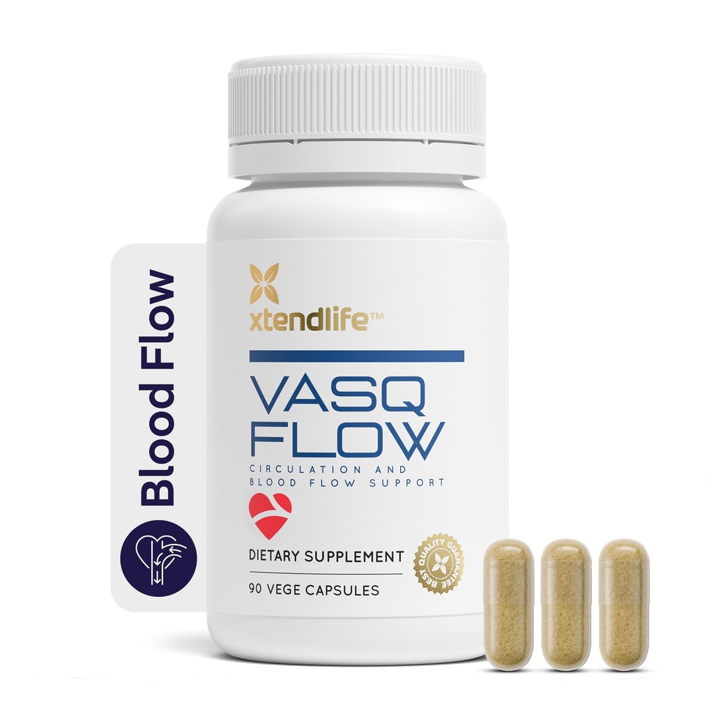 Xtendlife VasQFlow Booster dušikovega oksida - za cirkulacijo, pretok krvi, srce in mišice podporo- z izvlečkom rdeče spinače in stara česen - 1 mesec dobave (90 štetje)