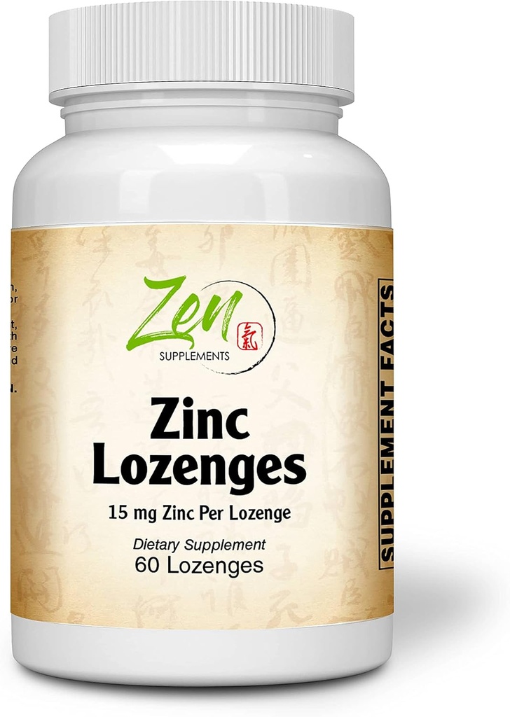 Zen Supplements - Cink Lozenges 15 Mg Imunska podpora Antioksidant dodatek & Velika degustacija cinka 60-Lozenge