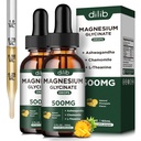 (2 paket) Magnezij Glycinate dodatek, Magnezij tekoče kapljice z magnezijem Glicinate 500mg Ashwagandha, L - Theanin, Kamilica -Podpora Optimal Calm Sleep Vegan
