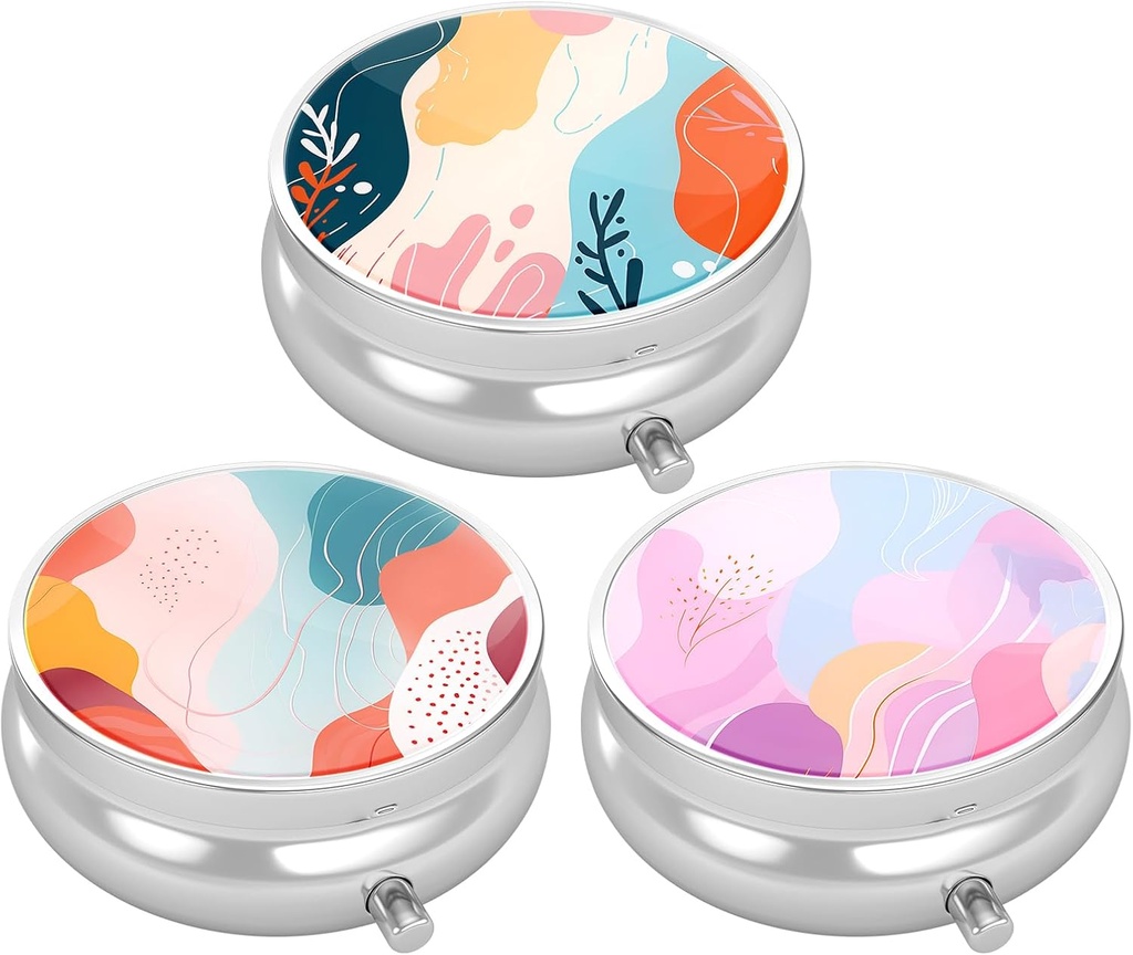 3 Pack tablete Box, majhna tableta zaboj za torbico in žep, srčkan potovalna medicina organizatorja, Portable Medicine Container Holding Vitamini, Medication, Fish Oil & dodatek, Art Style Vzorec