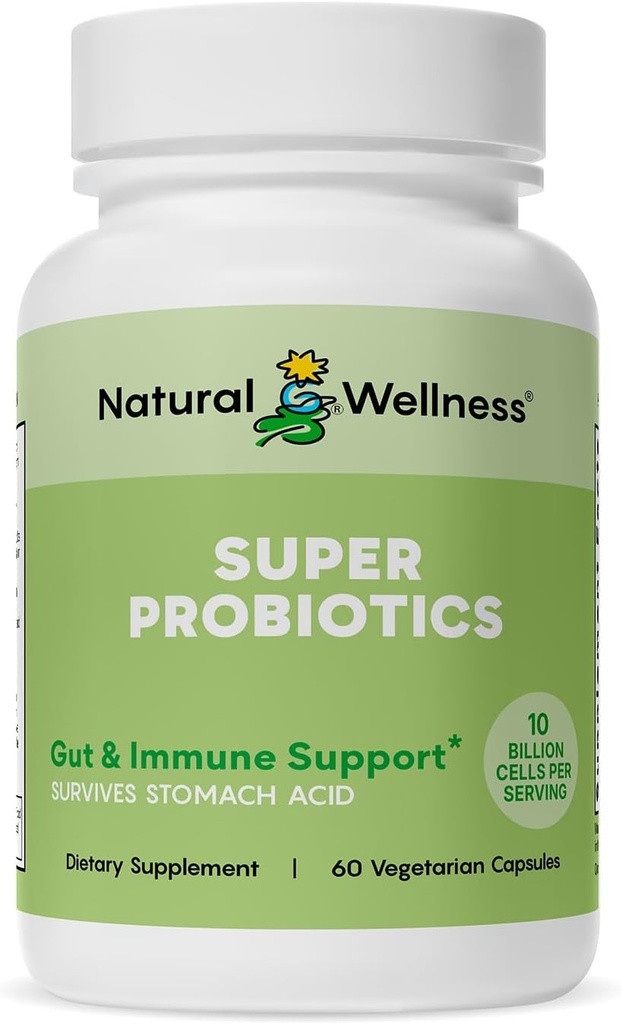 Naravni Wellness Super Probiotic + Prebiotična mešanica – 10 milijard CFU z 8 sevi – Probiotiki za ženske in moške za digestivno zdravje, Gut Balance & Imune Support – Non-GMO, 30-dnevno oskrbo