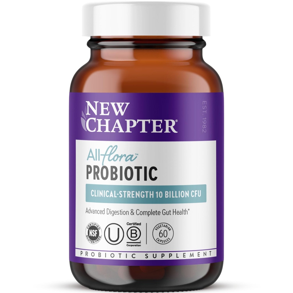 Novo poglavje Probiotic All-Flora - 60 ct (2 mesecska zaloga) za napredno prebavo in popolno zdravje črevesja s prebiotiki + postbiotiki, klinično raziskane seve, 100% Vegan, Non-GMO, Rokavice Stable