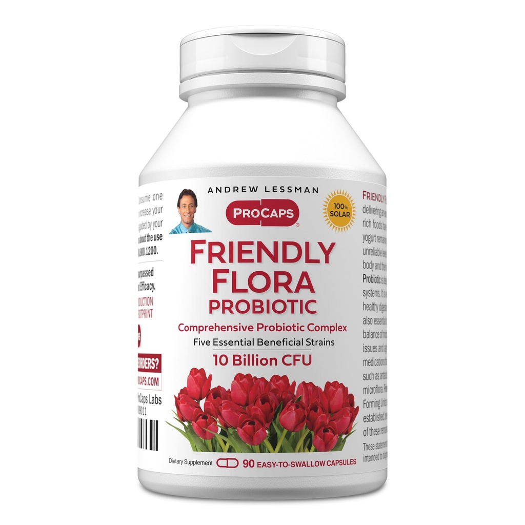 ANDREW LESSMAN Prijazno Flora Probiotic 90 Kapsule - 10 milijard CFU, celovita mešanica petih probiotičnih sevov, močan imunski in prebavne podpore. Probiotiki za ženske ali moške