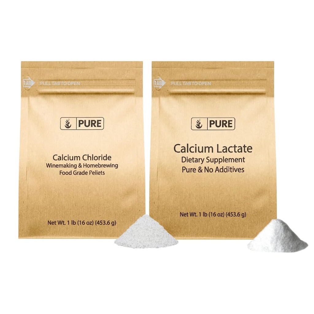 Čiste izvirne sestavine kalcijev klorid in kalcijev laktat strdek, (1lb) prehranski dodatki, fini praški