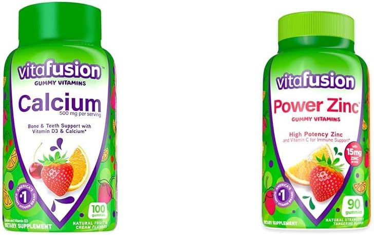 Vitafusion kalcij Gummy Vitamini za podporo kosti, 100 Število in moč cink Gummy Vitamini za imuno podporo, 90 Število