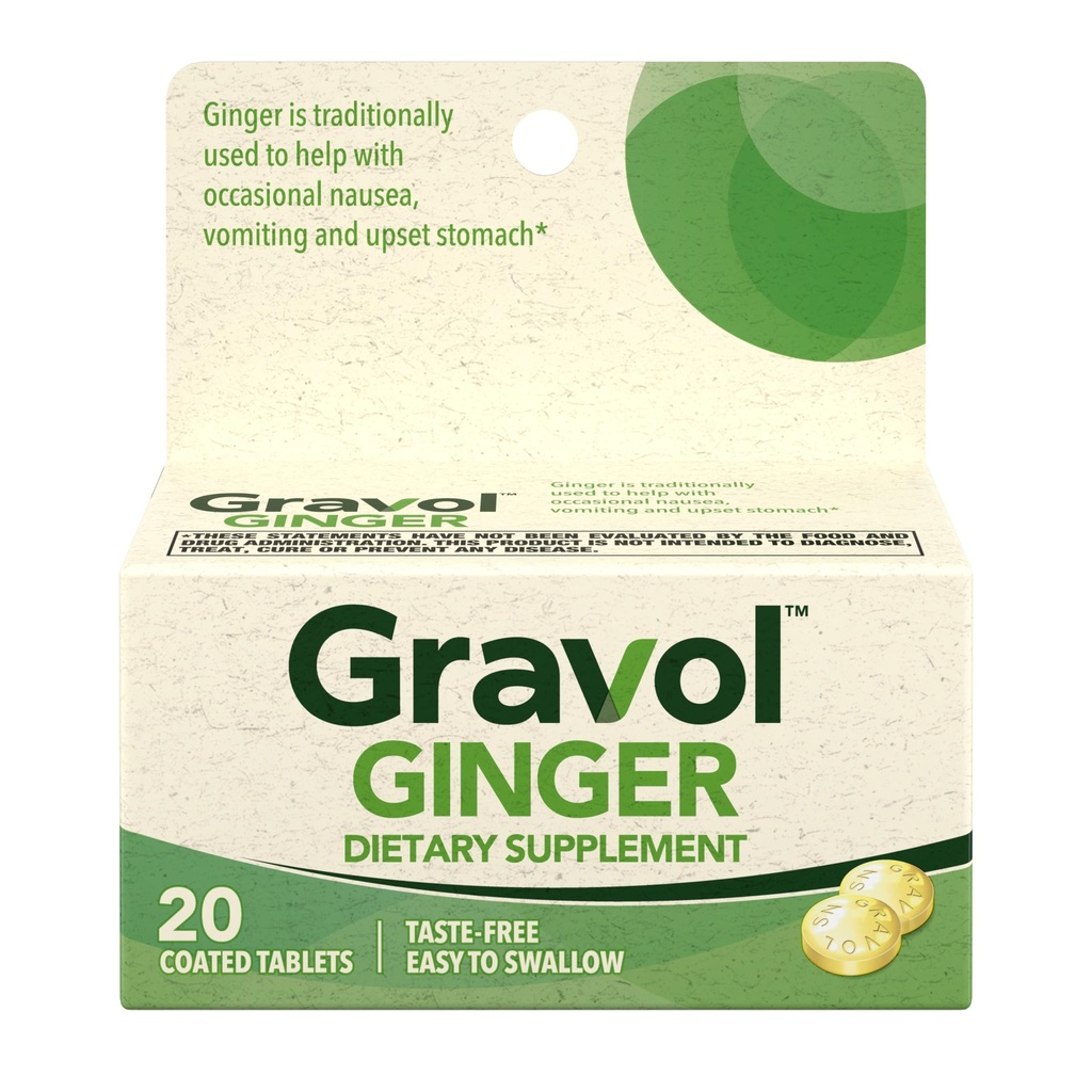 Gravol ingver tablete za razdražljivo želodec in slabost, 20ct