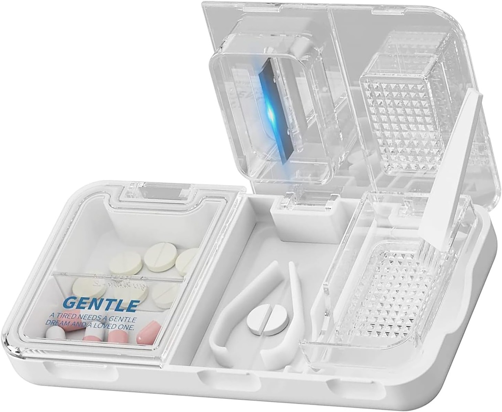CFOUR 3-v-1 tablete razdelilnik za majhne in majhne tablete, Crusher, Grinder za velike, dnevno uporabo, varno rezane tablete tablete, vitamini, tablete, Natančno in enostavno rezanje, Potovanje Sized, Bela
