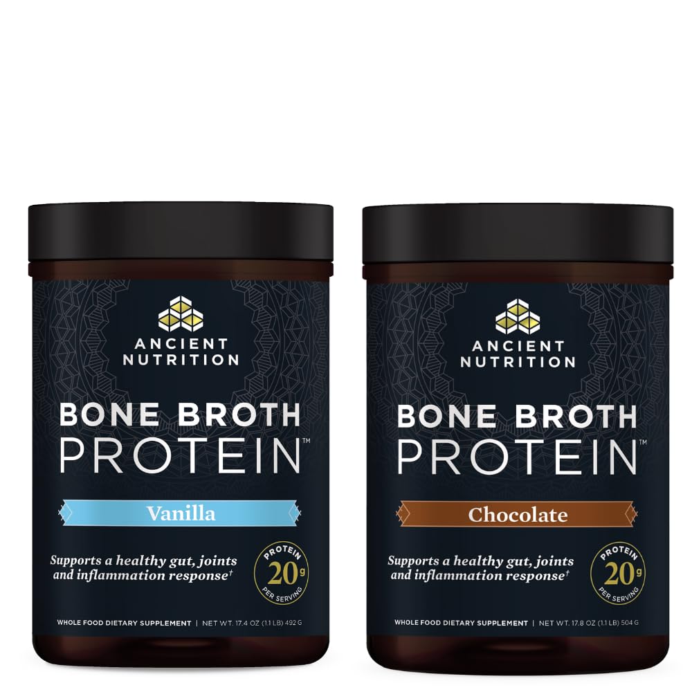 Ancient Nutrition Kostni Broth Protein Powder, Vanilla, 20 Serving + Kostni Broth Protein Powder, Čokolada, 20 Serving