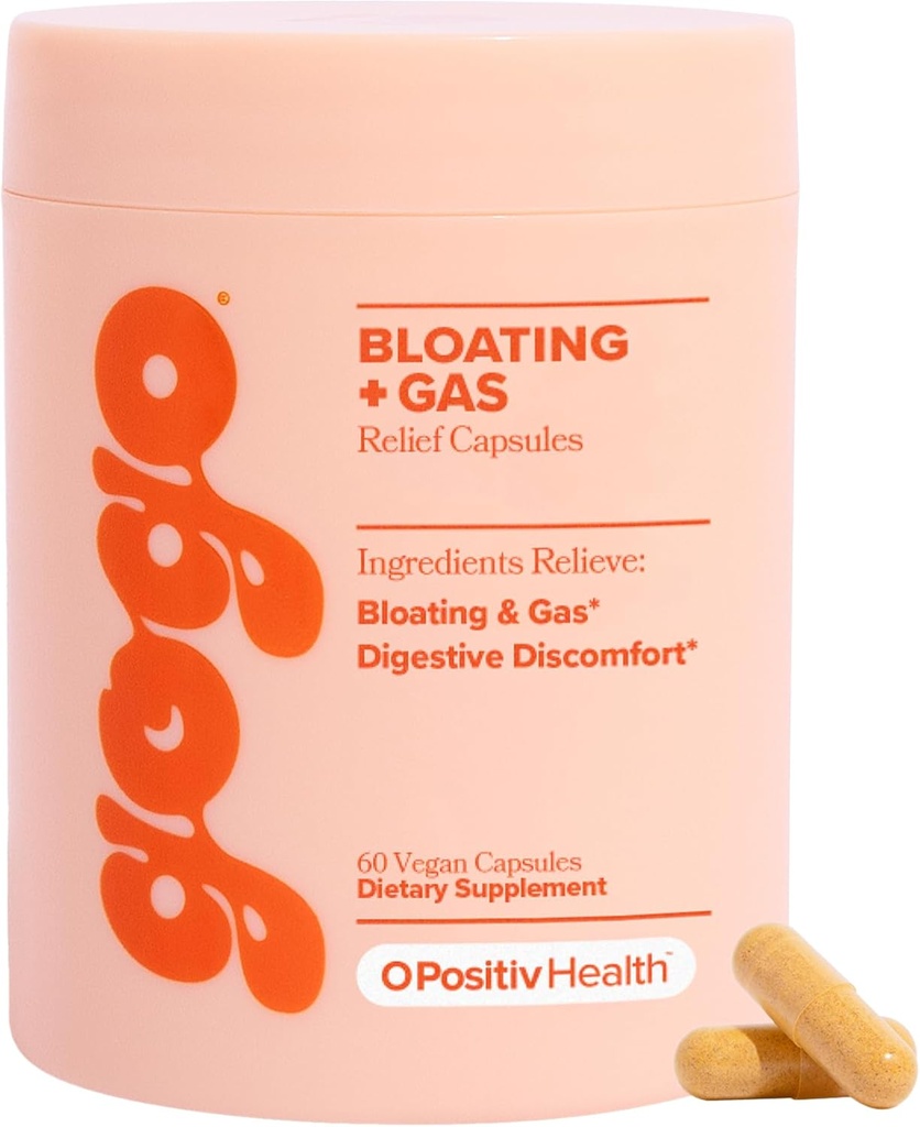 O Positiv GOGO Bloating & Plin Prebavne olajšave - Prebavne encime za napihnjenost Relief in zadrževanje vode - Relief za plin z Bromelain, Ginger Root, & Milk Thistle - 30 Servings (Pack of 1)