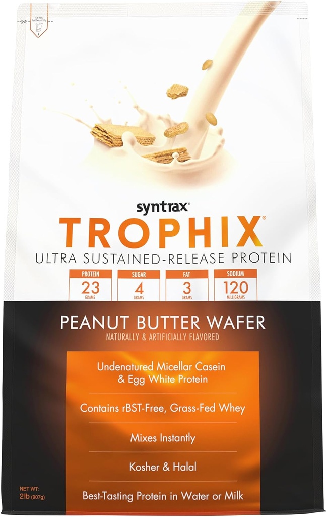 Syntrax Nutrition Trophix, Ultra Trajno sproščanje beljakovin v prahu mešanica, arašidovo maslo Wafer 2 lbs, Real Wafer kosov