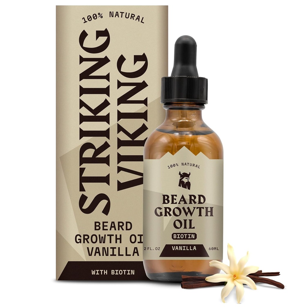 Brisanje Viking Brada rast olje z Biotin - 2 Fl Oz, Vanilla - Debelost, kondicioniranje Biotin Beard olje serum za moške z argan & Jojoba - Facial las rastni serum za moške