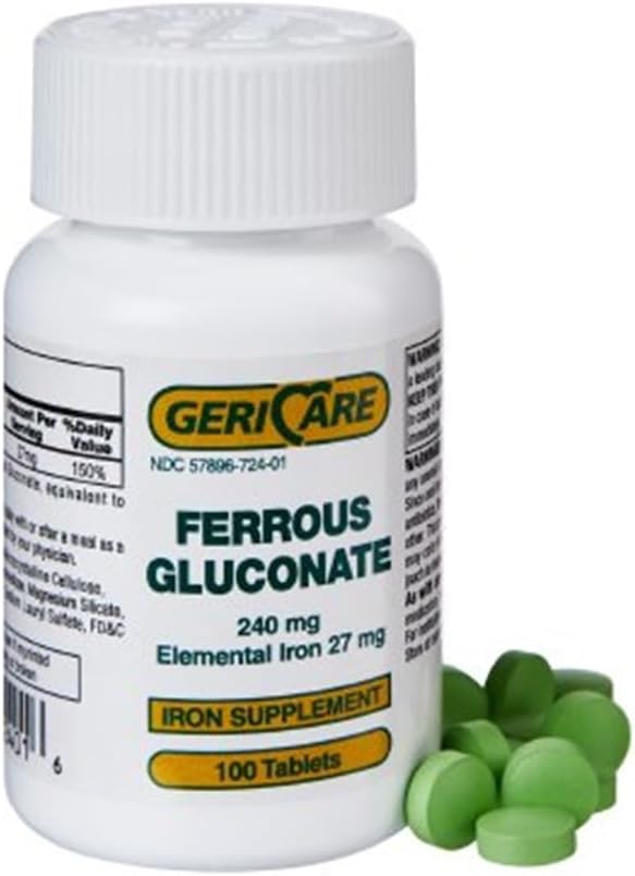 GeriCare Ferrous Gluconate 240mg 100 tablet vsak (paket po 6)