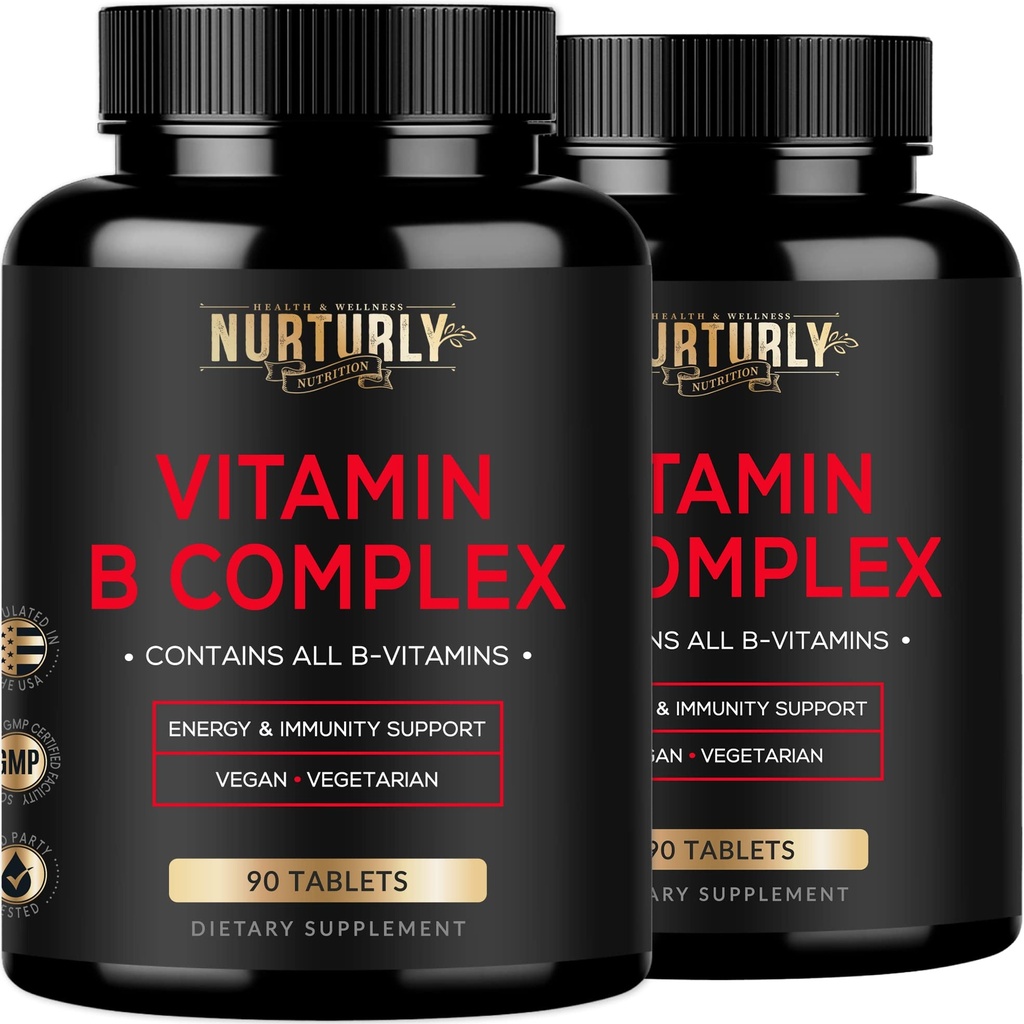 Vitamin B Complex - vsebuje vse esencialne B vitamine - B1, B2, B3, B5, B6, B7, B9, B12 in Biotin - Super B Complex Vitamini za energijo, Podpora imuniteti - 180 tablet