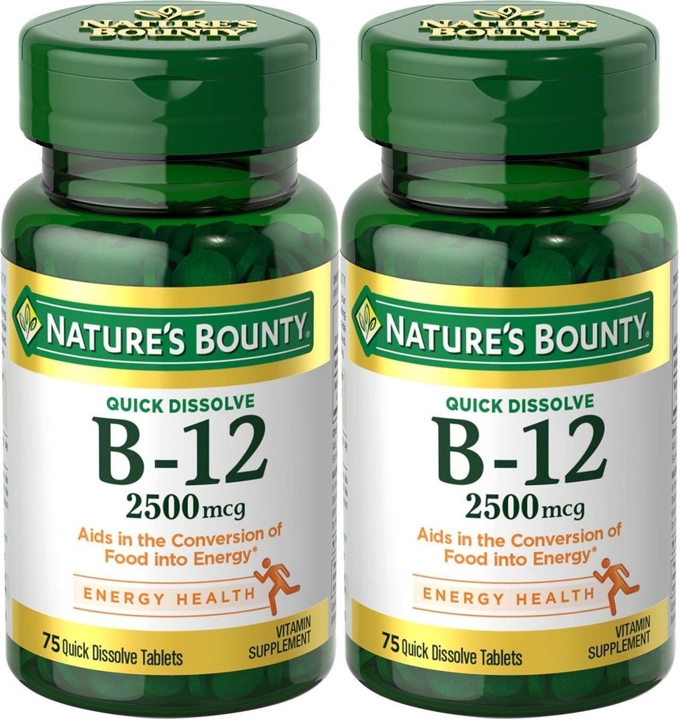 Natures Bounty Vitamin B-12, Quick Dissolve, 2500 μg, Natural Cherry Flavor 75 ct (2 pakiranji)