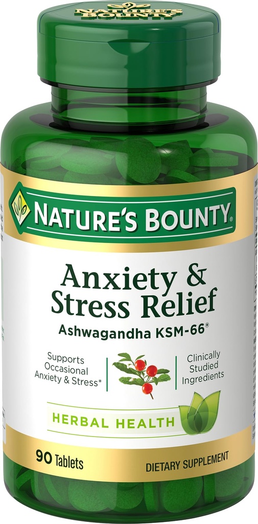 Narava je Bounty Stres Relief, Ashwagandha KSM-66, Podpira občasno Stres Relief, Prehranska dopolnila, 2 tablete na dan, Vegetarijanske tablete, Gluten Free, 90 Ct