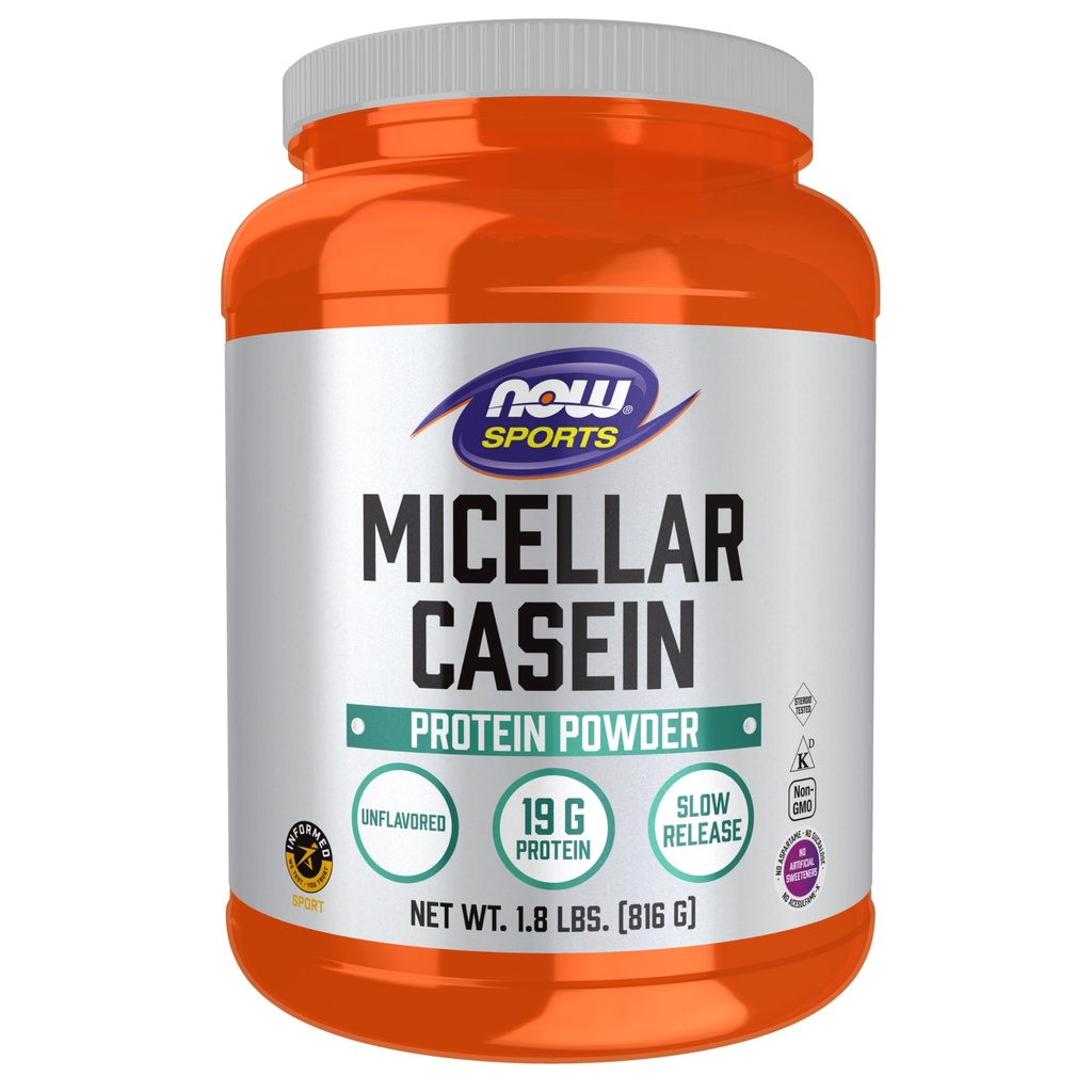 NOw Foods Sports Nutrition, Micellar Casein 19 g, počasna release, Unflavored Powder, 1,8-pound