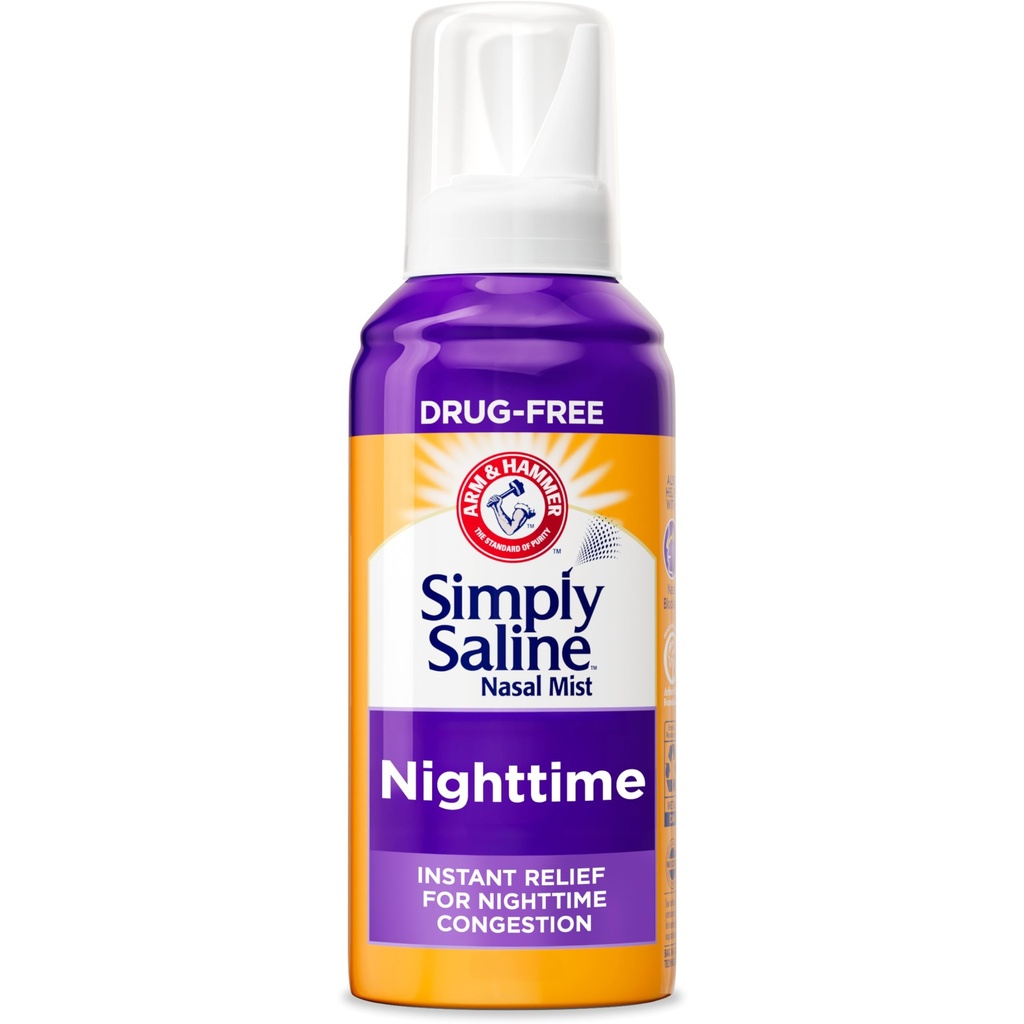 ARM & HAMMER Preprosto Saline nočno zdravilo brez mis za nos congestion ponoči, dodatna moč, pomiritev evkaliptusa, varno za uporabo z Rx in OTC, za odrasle in otroke starosti 2+, 4.6 oz (129 g)