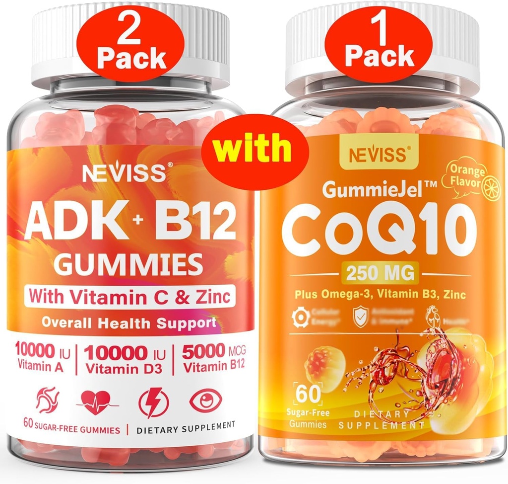 NEVISS 2Pack Vitamin ADK z B12 Gummies + 1Pack CoQ10-250mg Polni gumiji