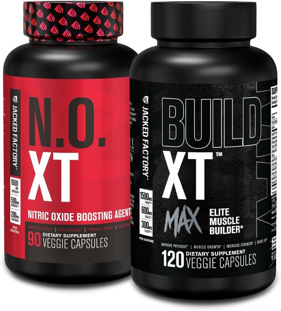Tovarna jacked N.O. XT Dodatek dušikovega oksida (90 Count) in zgraditi XT Max Elite Muscle Builder (120 Count)
