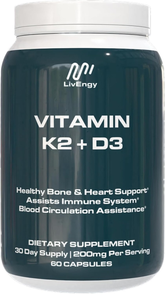 Vitamin K2 D3 doplačilo - Visokopoteznost - podpira zdravje kosti, srca, imunskega sistema - Ne-GMO, Gluten-free, Vegetarian - 60 kapsul (60 servingov) - Premium kakovost K2+D3 Formula