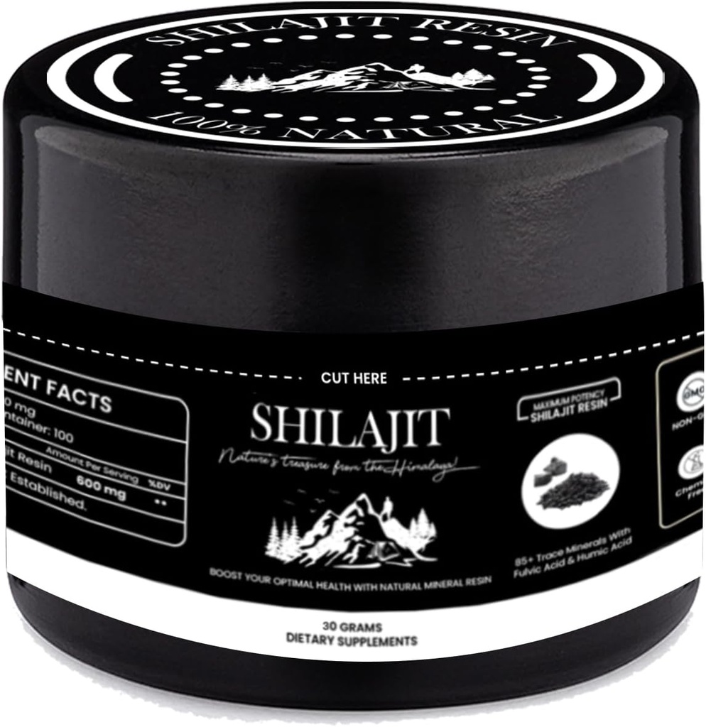 Shilajit Pure Himalaja Resin - 100% Pure Shilajit s Fulvic Acid & 85+ Trace Minerals - podpira energijo, imuniteto in zdravje moških (30 Grams)