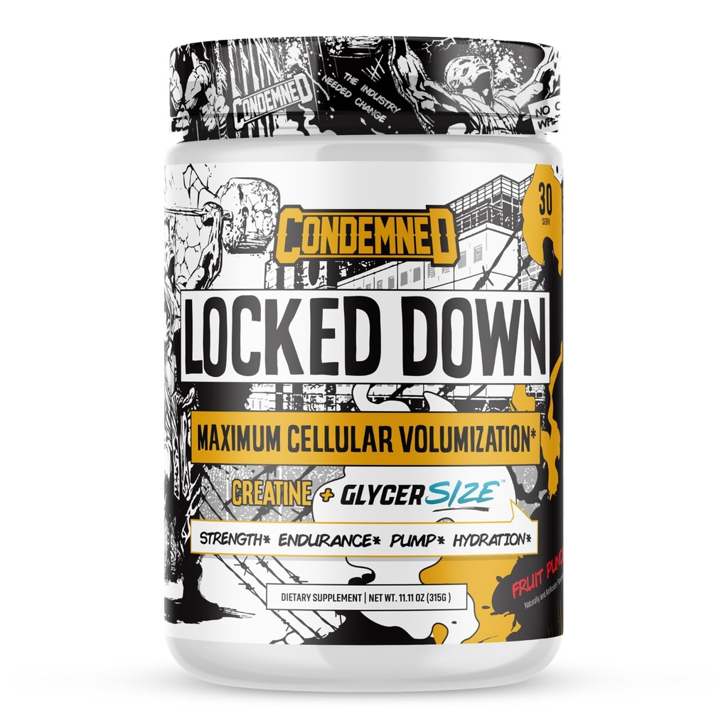 CONDEMNED Labz Locked Down | Creatine Performance Complex | Creatine Monohydrate, Glycerol, Taurine | Enhanced Hydration, Energy & Stamina | 30 Servings (Fruit Punch)