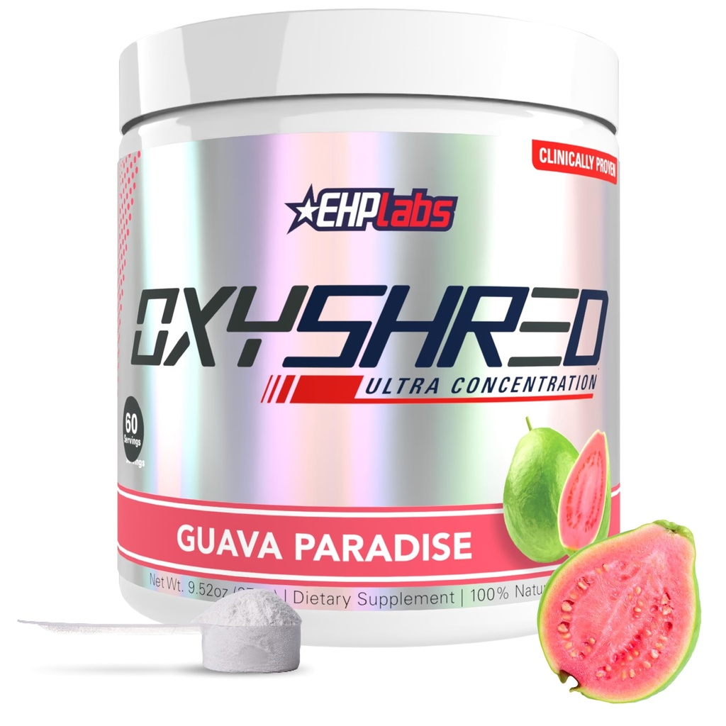 EHP Labs OxyShred Pre Workout Powder & Shredding Supplement - Preworkout Powder z L Glutamin & Acetil L Karnitine, Energy Boost Drink - Guava Paradise, 60 Strežnice