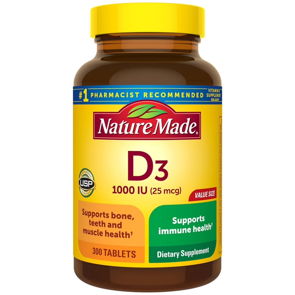 Vitamin D3 1000 i.e. (25 μg), dodatek vitamina D za podporo zdravju kosti, zob, mišic in imunskega sistema, 300 tablet, 300 dnevna oskrba