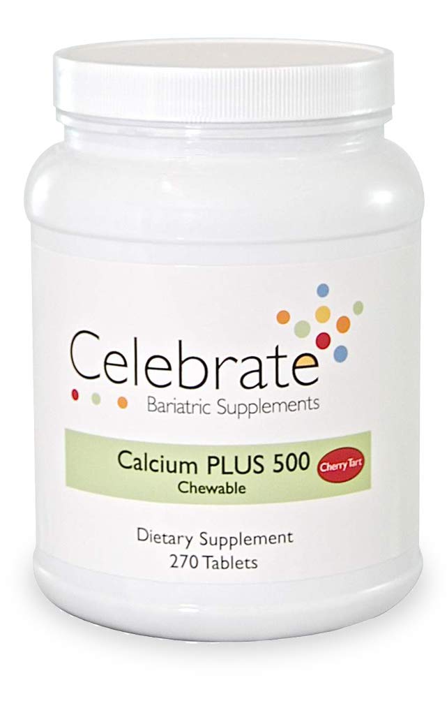 Proslavite vitamine kalcij Plus - 500mg kalcijev citrat, 333 i.e. vitamin D3 & 34mg magnezij za pobariatrično kirurgijo - Gluten-free & Sugar-free - Cherry, 270 žvečljive tablete