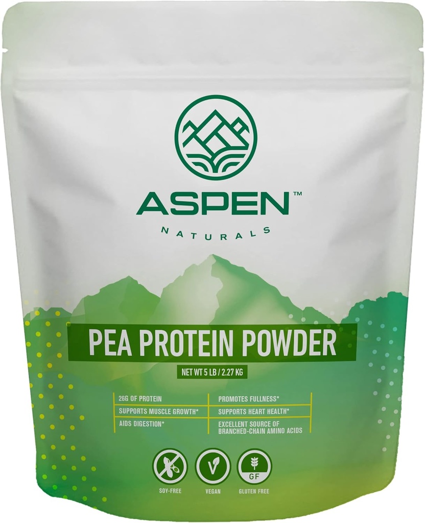 Aspen Naturals Pea Protein Powder 5 Lb – rast mišic, prebavljanje, popolnost in zdravje srca podpora 