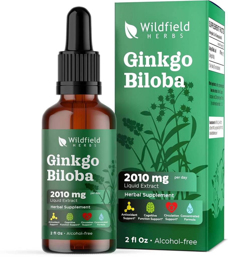 Ginkgo Biloba Extract Kapljice tekoče 2000mg (Ginkgo biloba L.) Zeliščni dodatek Absorbije boljše kot kapsule, 1 mesec dobave, 84 Servisi, Tinktura brez alkohola - 2 Oz, pakiranje po 1