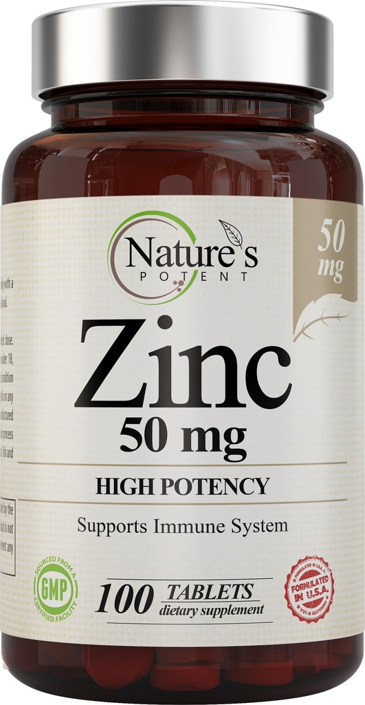 Cink 50mg [High Potency] Dodatek - Imunski podporni sistem iz naravnega cinka (Oksid / Citrat) 100 Tablet, Izdelano iz naravnih Potent.