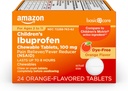 Osnovna nega otrok Ibuprofen žvečljive tablete, Pain Reliever in Fever Reductor, Orange Flavor, Starost 2-11, Traja do 8 ur, 100 mg, 24 Število