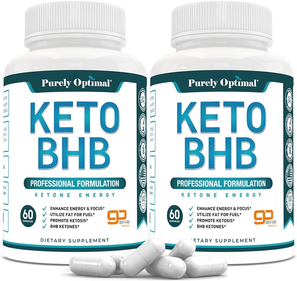 Čisto optimalne kapsule Keto BHB – eksogene tablete Ketone za podporo ketozi, trajno energijo, fokus in presnovo – za ženske in moške, 120 kapsul