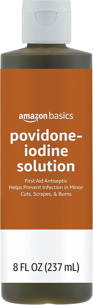Osnove Antiseptična prva pomoč, 10% Povidon Jodin rešitev prva pomoč Antiseptična, nearomatična, 8 Fluid Ounces, 1-Pack (Prej Solimo)