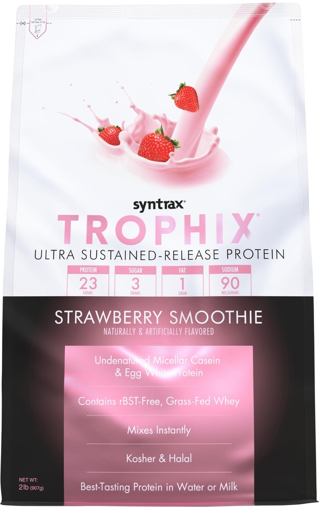 Syntrax Nutrition Trophix, Ultra Trajen-Release Protein Powder mešanica, Jagodni smoothie, 2 lbs.