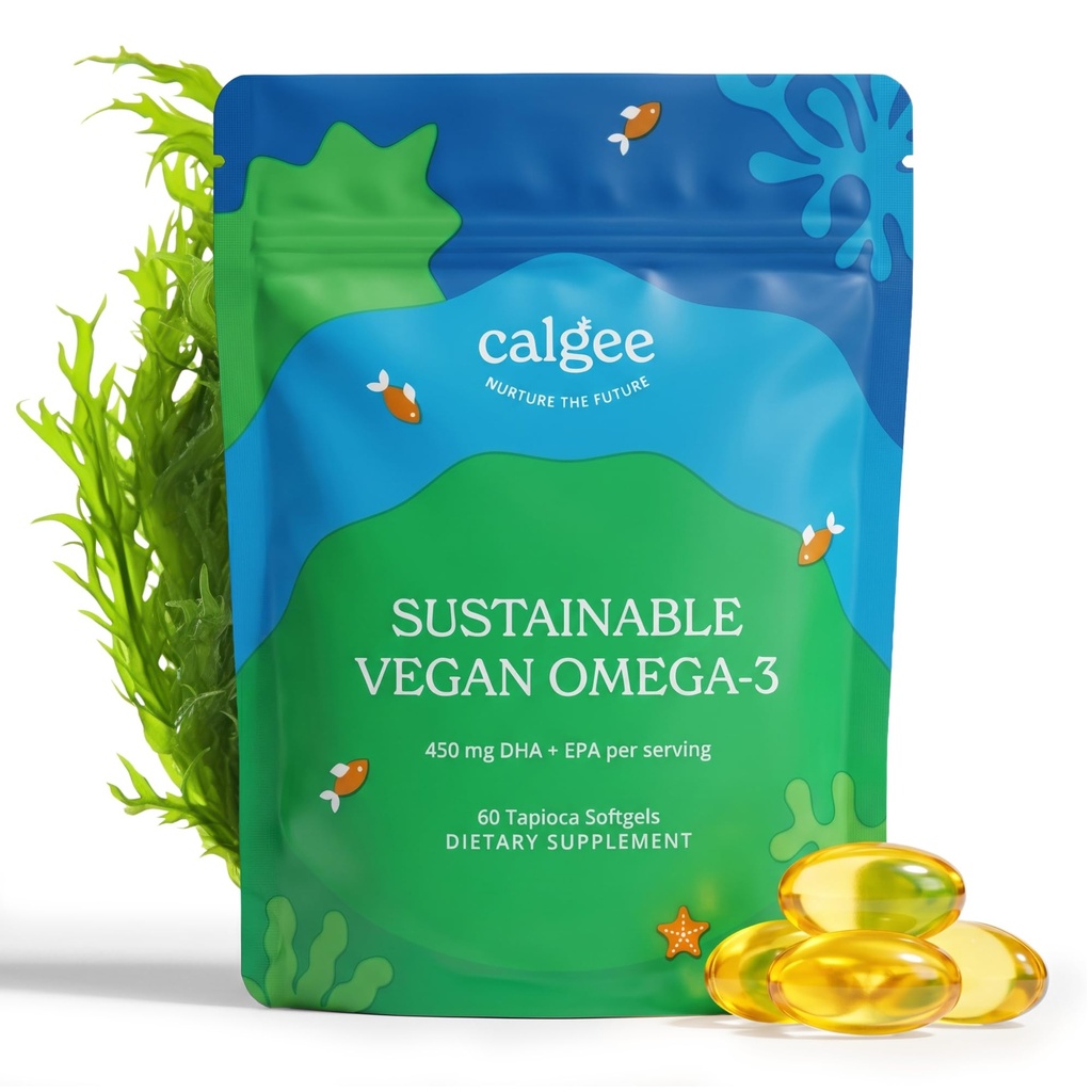 Calgee Vegan Omega 3-450mg DHA & EPA Maščobne kisline - Sustainable Algae Oil - Nasadno ribje olje Alternative - Carrageenan-free Softgels (60 Ct)