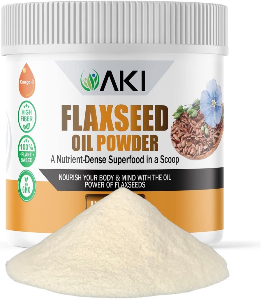 AKI Laneno olje v prahu - pakirano z eteričnimi hranili, kot so Omega-3 maščobne kisline, Fiber, & Lignans - brez umetnih dodatkov, izdelano iz idealnih kakovostnih sestavin (5.30oz/150g)