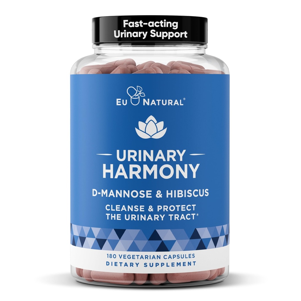 Urinary Harmony D-Mannose Supplement – Zdravje sečil za ženske – Čistila in flushes v urinu – Močna klinična jakost Formula z DMannose in Hibiscus – 180 hitro delujoče kapsule