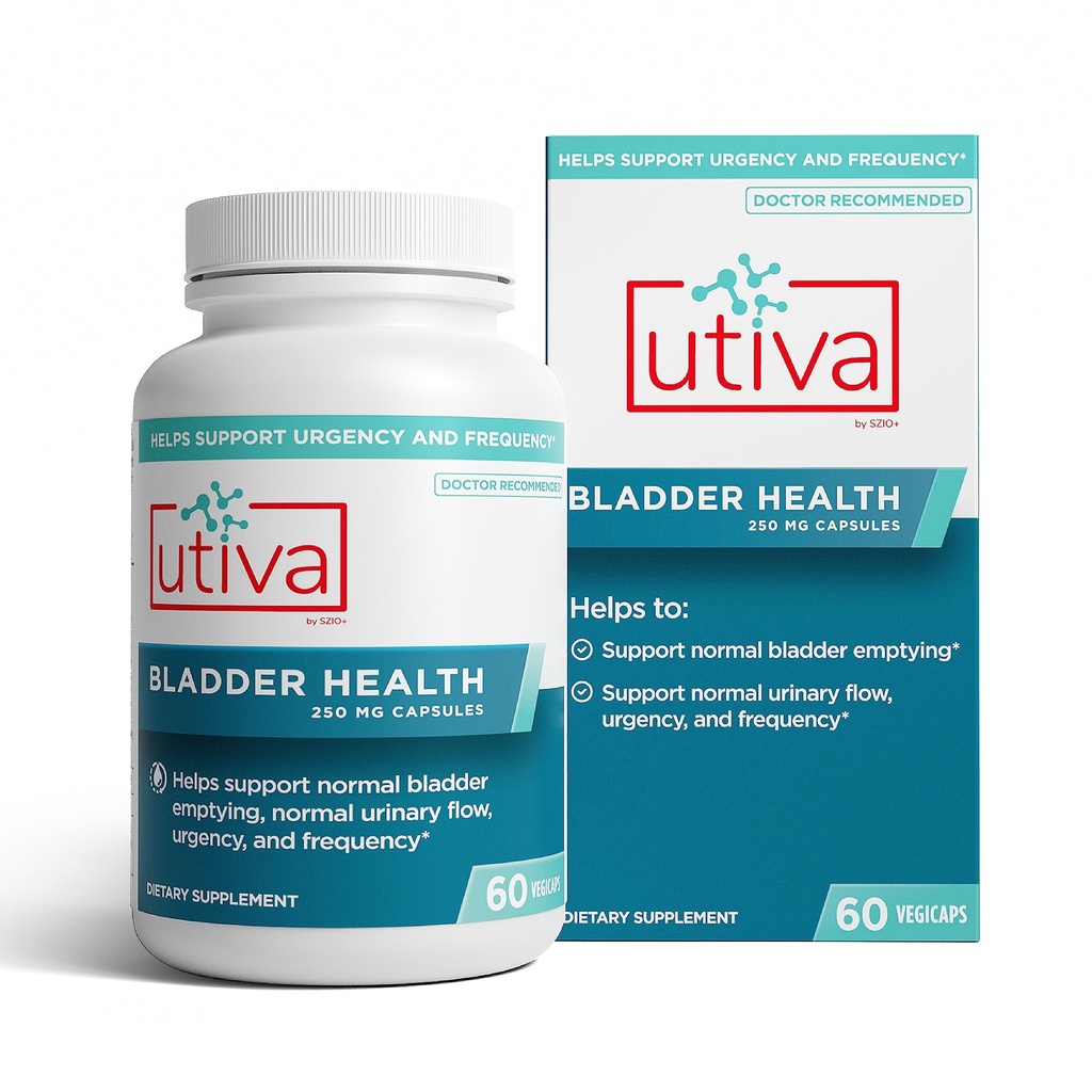 Zdravilo Szio+ Utiva Bladder – Control Supplement for Overactive Bladder and Sein Tract Health – klinično dokazano za zmanjšanje pogostnosti in urgentnosti – 60 kapsul