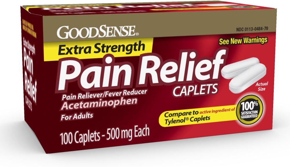 GoodSense Extra Strength Pain Relief - Acetaminofen Caplets 500 mg - Glavobol, Mišične bolečine, Artritis Relief, 100 Število