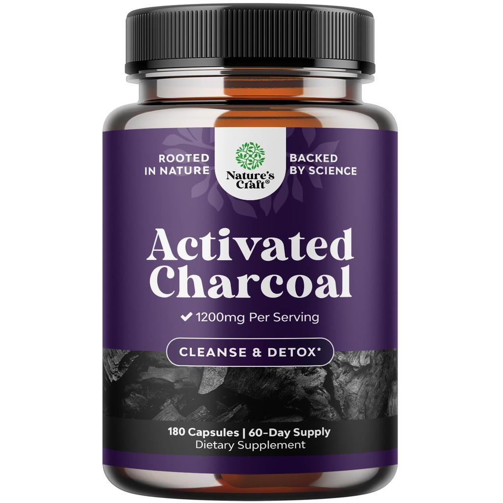 Narava Obrt Aktivirane Charcoal tablete Detox in čiščenje - čiščenje Coconut Kapsule s 1200 mg na služijo za napihnjeno olajšanje - Active Detox dodatek za zdravje telesa in črevesja - 180