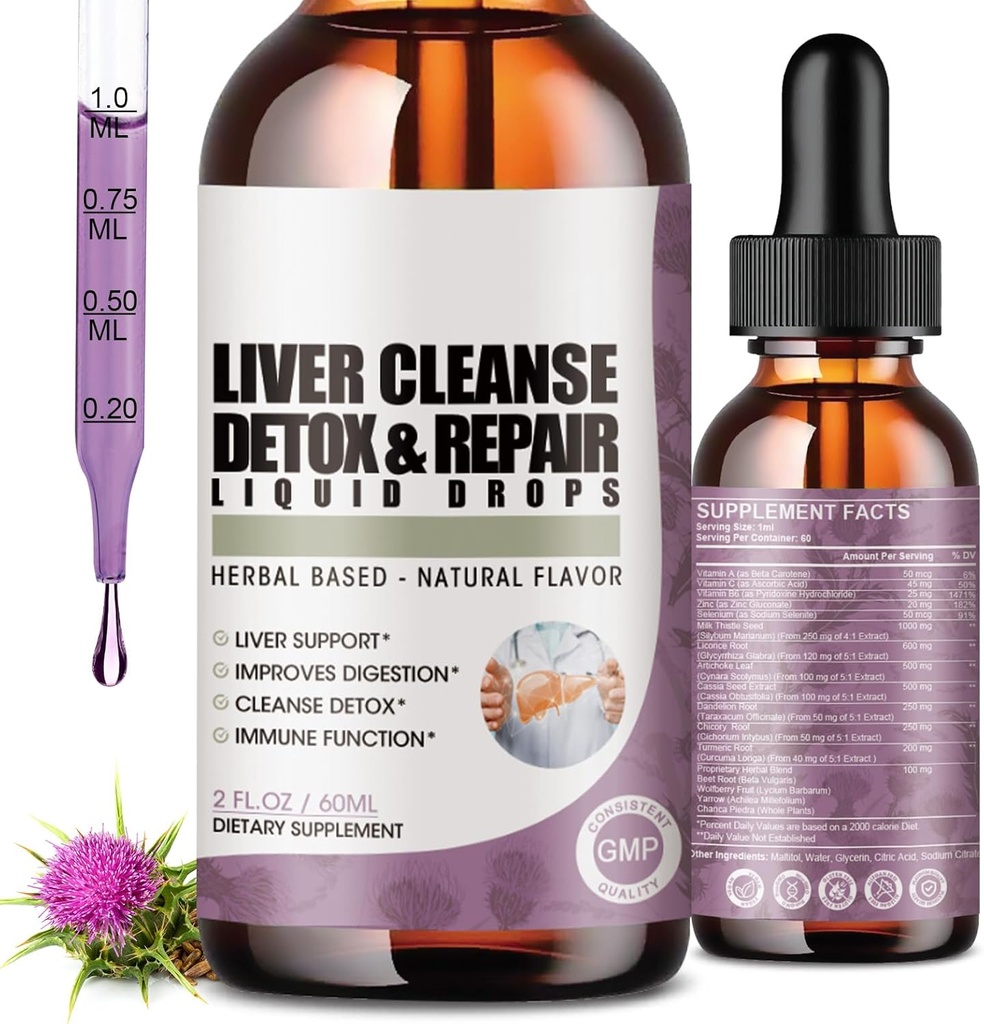 2 Pack Jetrna čistila Detox & Popravila Tekočih kapljic z mlekom osat, Artichoke Extract, Jetrna dopolnila za čiščenje jeter & Detox, Antioksidant, Prebavna podpora,Vegan - 4 Fl Oz