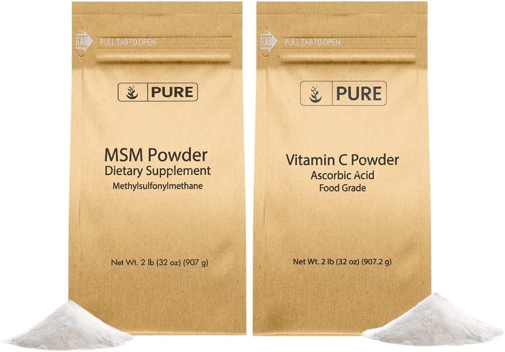 PURE ORIGINAL SESTAVINE Vitamin C Powder & metilsulfonilmetan MSM Powder Bundele, (2 lb) Vedno čista, prehranska dopolnila