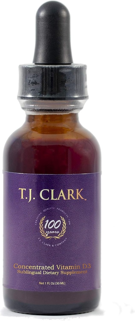 Tekoči vitamin D3 125mcg / 5000 i.e., 1 fl. oz. Koncentriran podjezični prehranski dodatek, TJ Clark, steklena kapalka