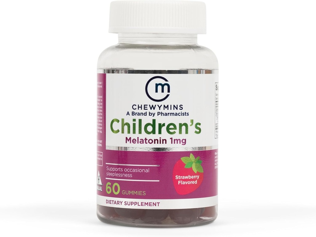 Halal otroški Melatonin Gumies - Jagoda, pomaranča, in limonina aroma - Non-GMO, Organic - Podpira spanje - 60 Gummies